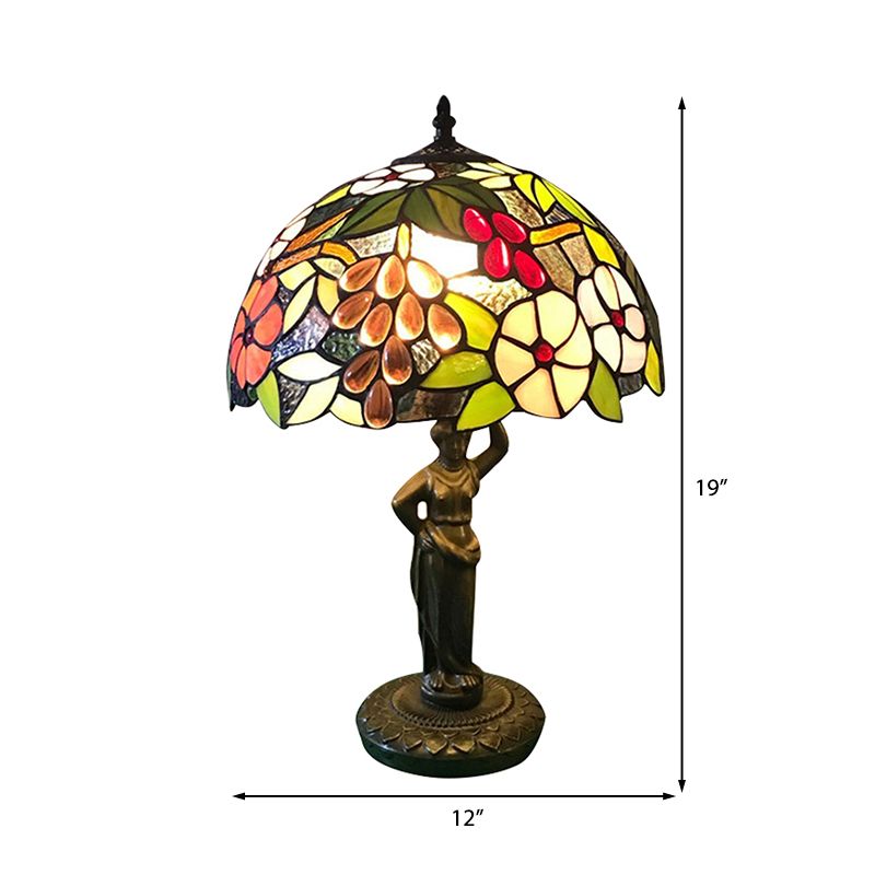 Lampada da scrivania con motivo uccello/uva/fiore con base per donne che lavorano, lampada da scrivania in vetro colorato Tiffany rustico a 1 testa per camera da letto