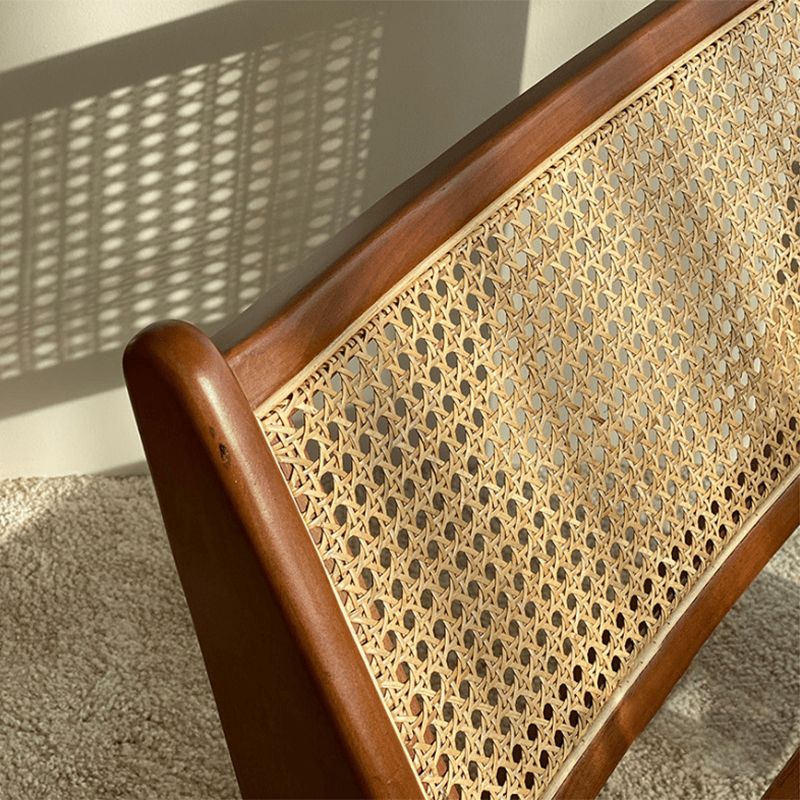 Mid-century Modern Style Wood Armless Woven Back Lounge Accent Chair