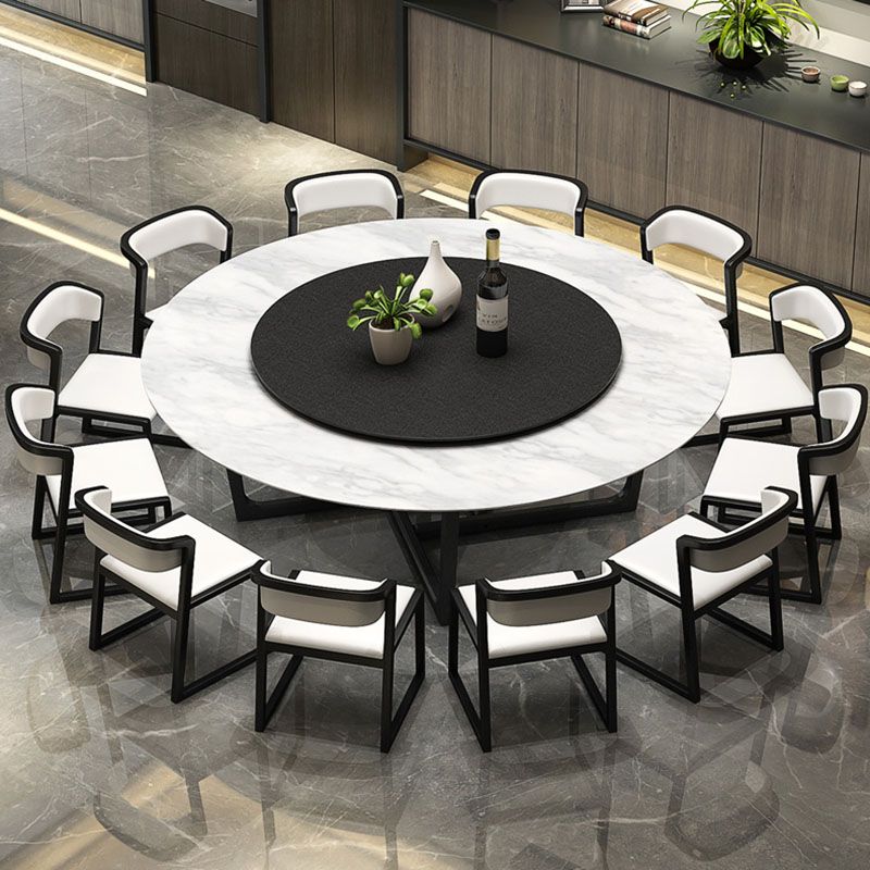 Imitation Marble Round Table Contemporary Dining Site Table with Turntable