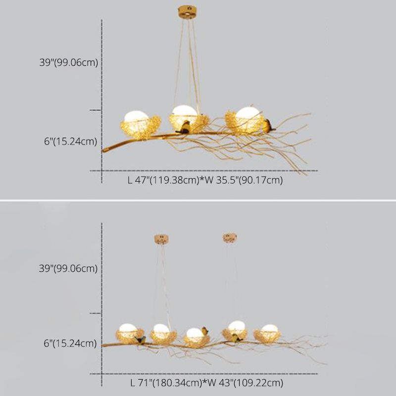 Bird and Nest Island Lampada decorativa in metallo in metallo appeso con tonalità in vetro di uova