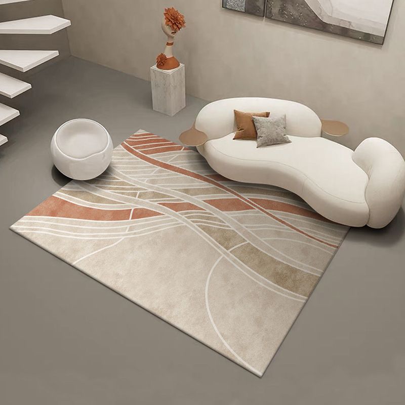 Brown Tone Rug Industrial Style Living Room Carpet Polyester Washable Area Rug