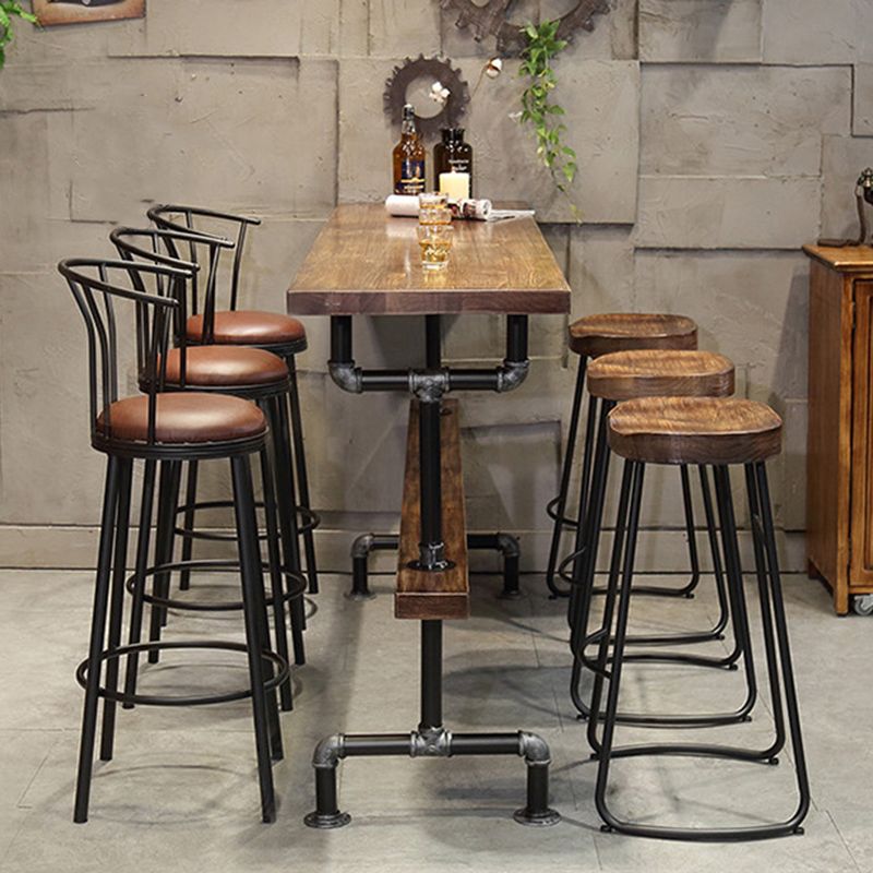 Wood Top Bar-height Table Black and Metal Legs Bar Table for Living Room