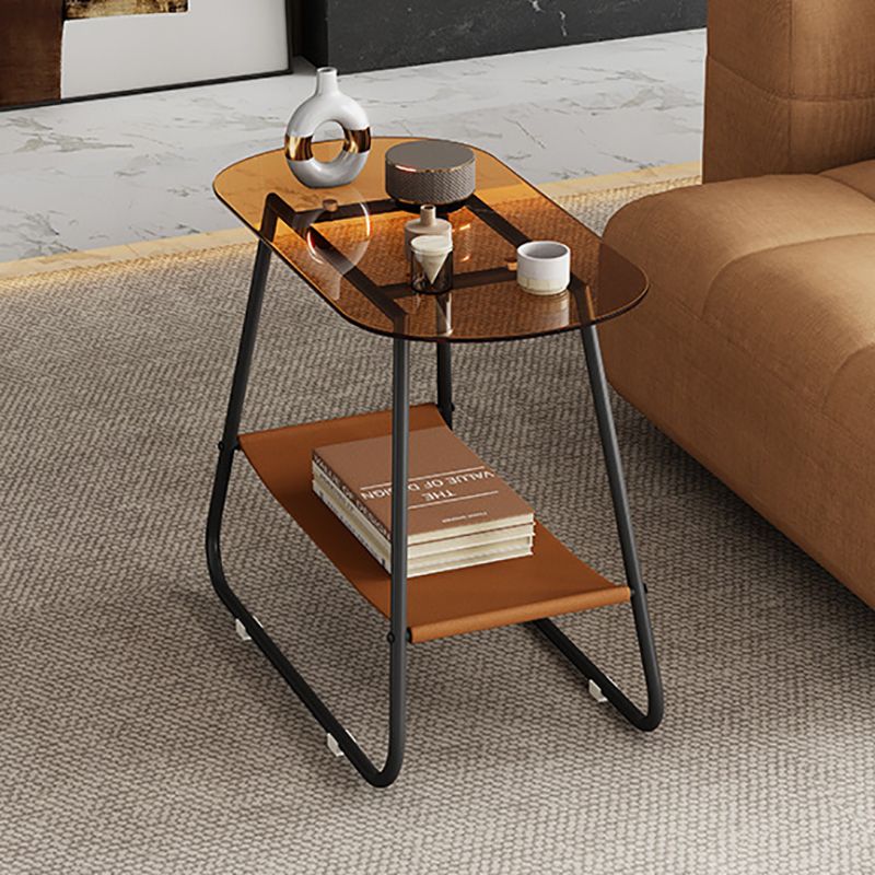 Modern End Table Glass Sled with Storage Oval Double Tier Side Table