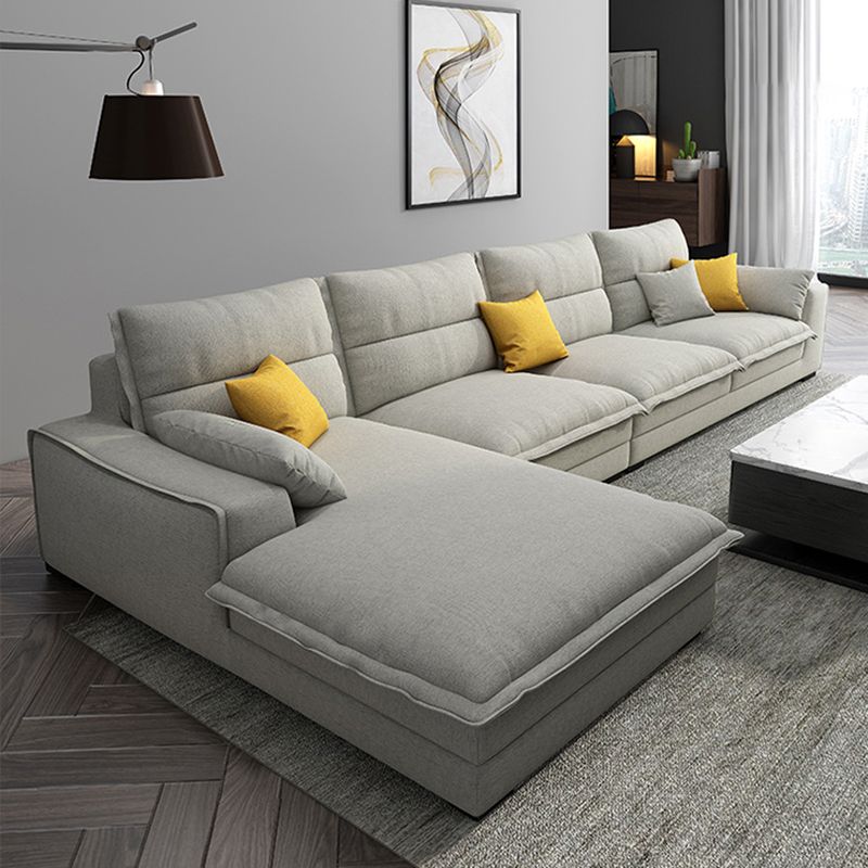 Linen Sectional Sofa L-Shape Stationary Sectional Sofa,Pillowed Back Cushions