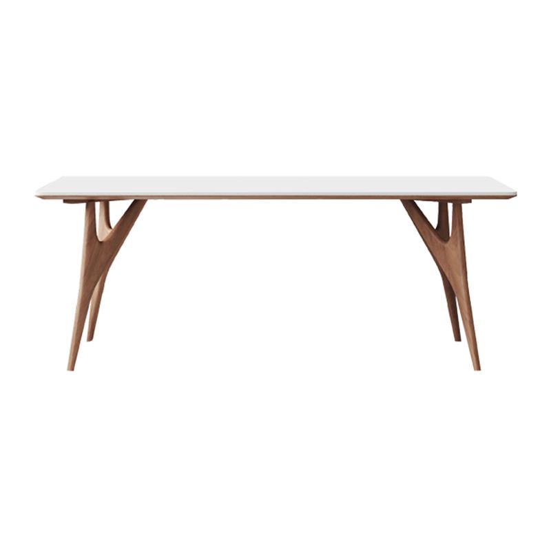 Modern Rectangular White Stone Top Dining Table with 4 Ash Legs