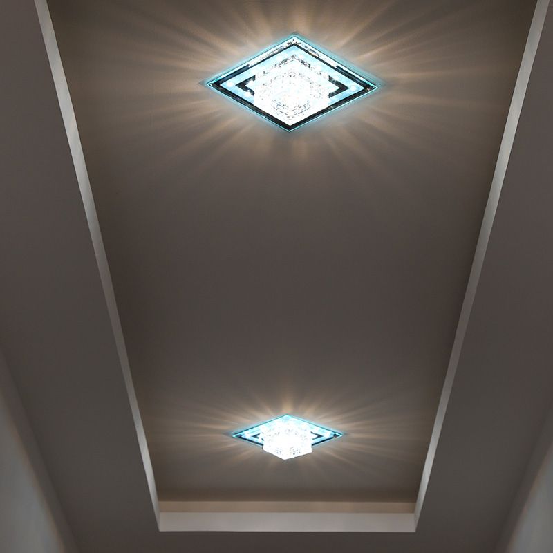 Geometric Passage LED Flush Mount Light Crystal Block Simplicity Flush Mount Ceiling Light in Clear