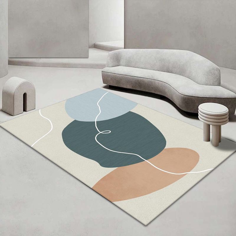 White Circle Rug Polyester Contemporary Rug Stain Resistant Rug for Living Room