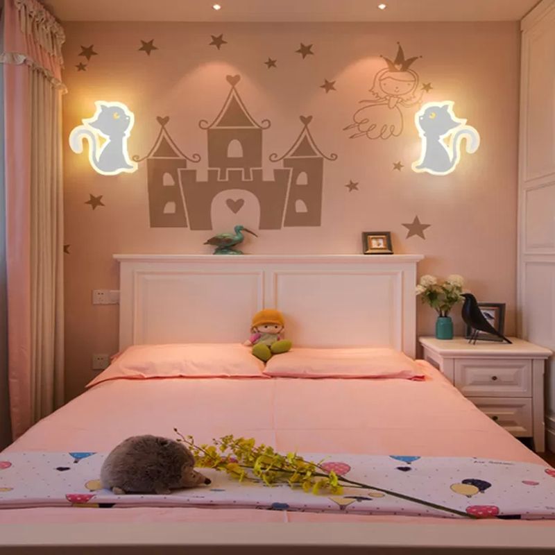 Lovely Animal Slim Wall Sconce Acrylic White LED Wall Light for Nursing Room Kindergarten