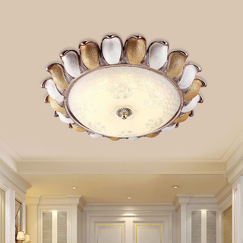 14"/18" W LED Frosted Glass Flush Lighting Korea Country Gold Flower Bedroom Flush Mount Lamp