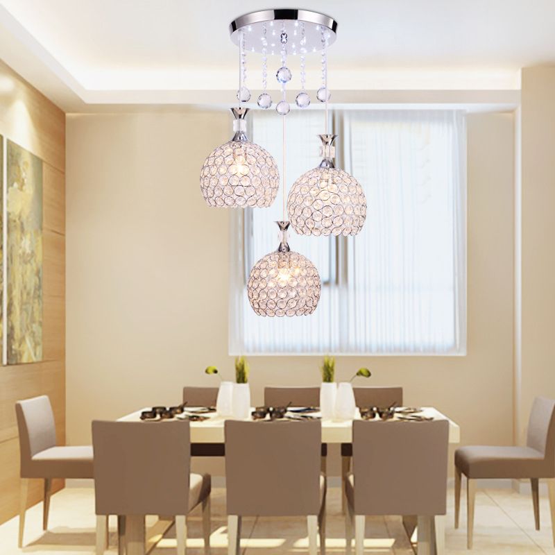 3 lumières Suspension de lumière à la balle Pendant les lumières suspendues en cristal simple moderne pour le chevet