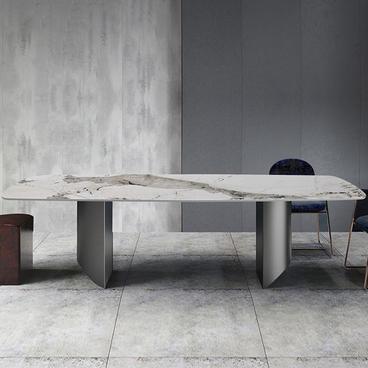 Metal Contemporary Rectangular Table Sintered Stone Top Table for Dining Room and Kitchen