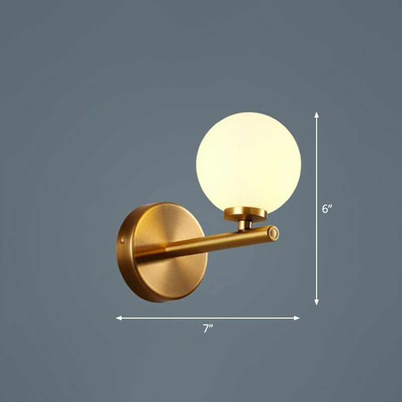 Ball Sconce Lighting Postmodern Opal Glass Corridor Wall Mounted Light Fixture in Brass