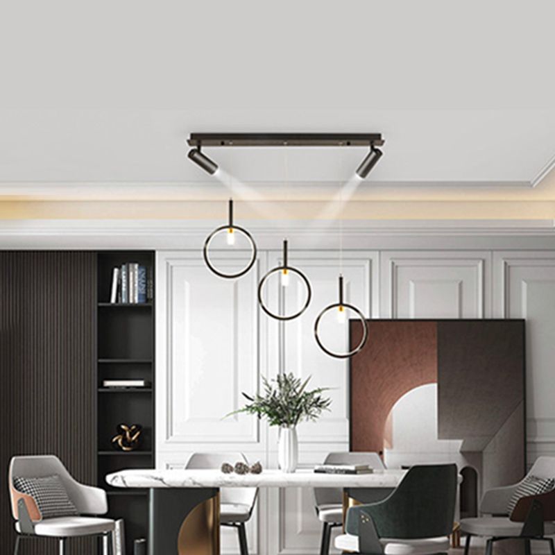 Luz de hierro forjado de isla lineal creativa moderna Luz de hierro forjado con sombra de silicona