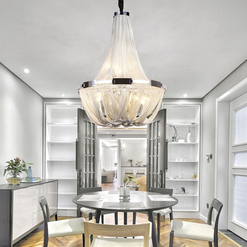 Basket Dinning Room Chandelier Light Fixture Metal Modern Style Hanging Chandelier in Chrome