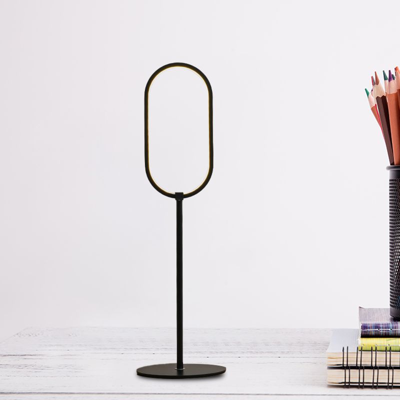 Luz de mesa de hierro de anillo ovalado lámpara de lectura de acabado negro led simple para sala de estudio para sala de estudio