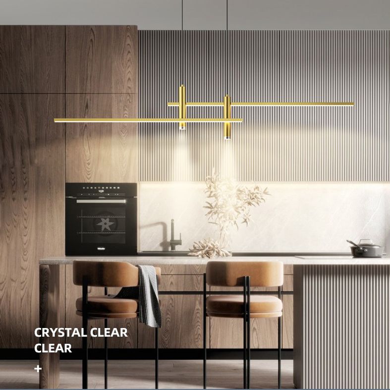 Dinning Room LED Hanging Ceiling Light Modern Island Chandelier Light with Linear Metal Shade