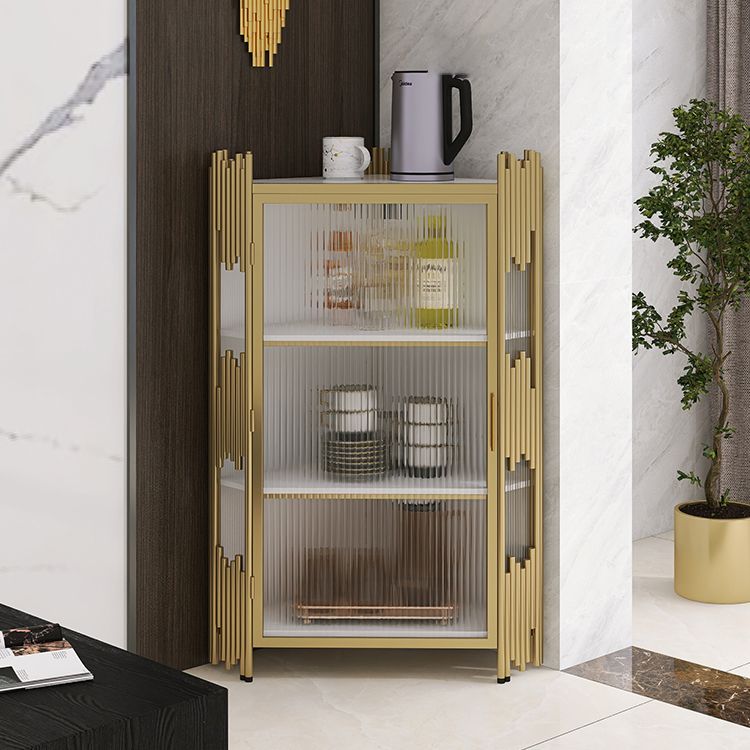 Glam Stone and Metal Sideboard Table 1 Cabinet Glass Door Buffet Stand