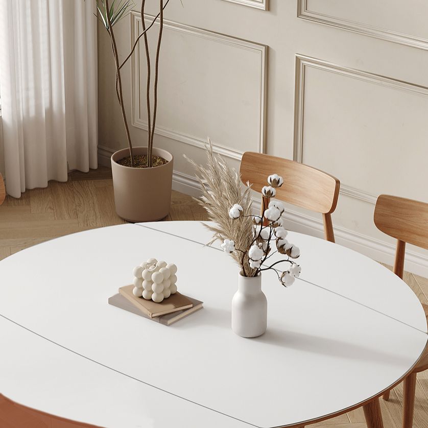Modern White Stone Top Dining Table Extendable for Small Spaces