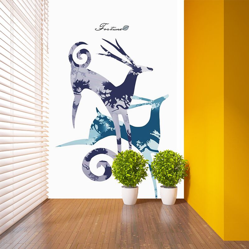 Whole Elk Painting Mural Wallpaper Blue and Purple Non-Woven Wall Decor, Stain Resistant, Custom-Print
