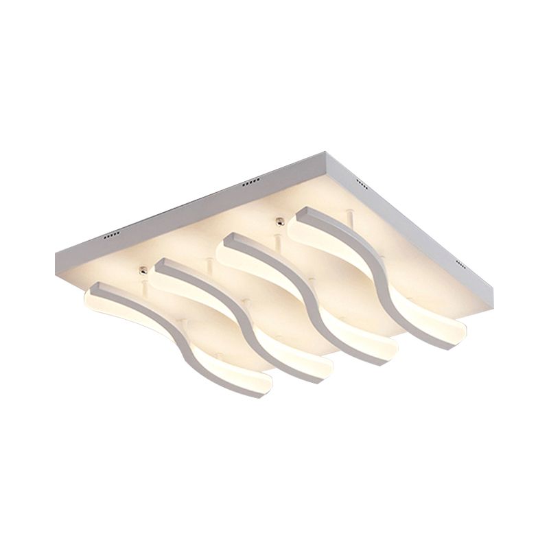 Square/Rectangle Acrylic Ceiling Lighting Modern 4/6/7-Light White LED Wavy Flush Mounted Light in Warm/White Light