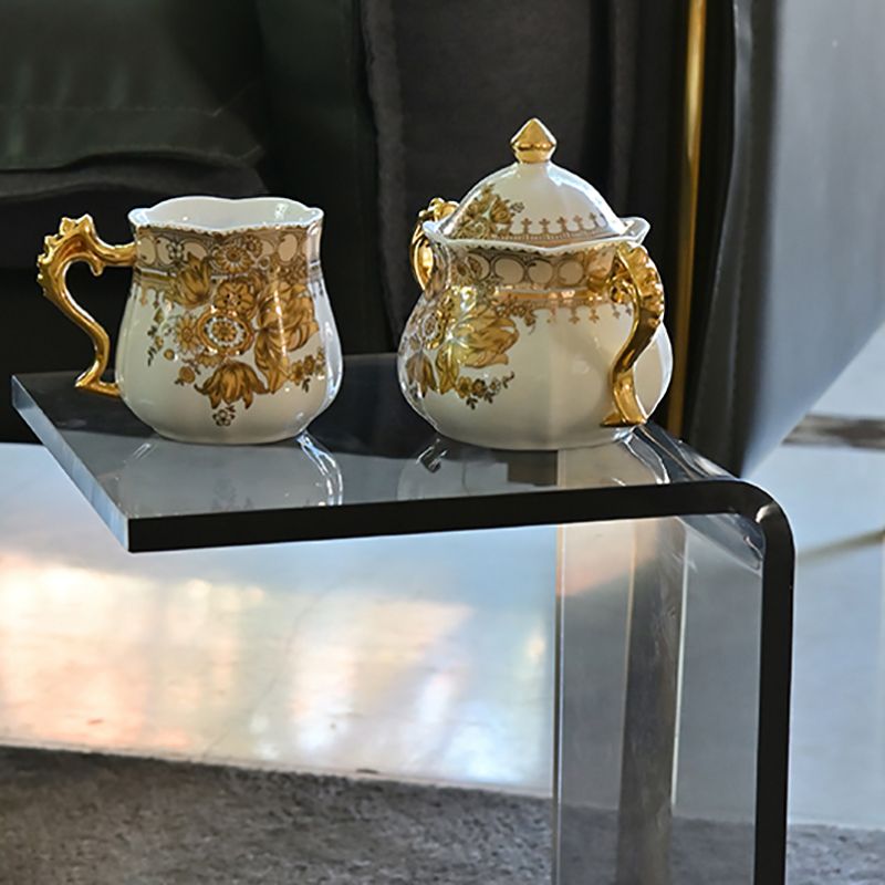 Modern Rectangular Glass Side End Table Sled Side Table for Living Room