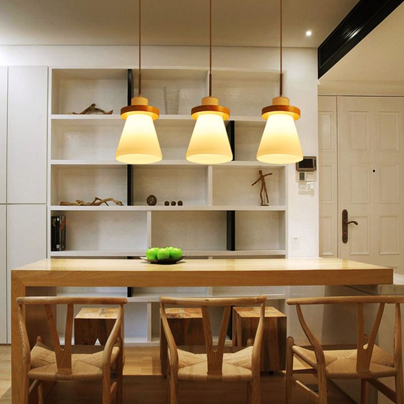 En bois conical pendentif plafonnier léger nordique blanc nordique kit de lumière suspendue pour salle à manger