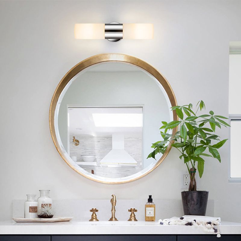 Cylinder Shape Vanity Lamp Modern Style Metal 2 Lights Bath Light in Sliver