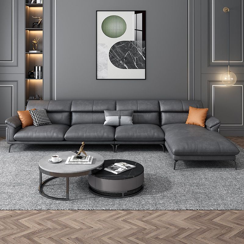 Modernism Flared Arm Sectional 4-Seater Faux Leather Sectional