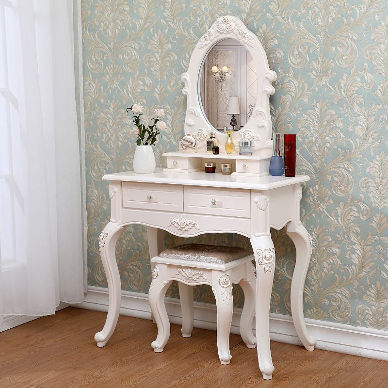 Victorian Bedroom With Drawer Mirror Solid Wood Makeup Vanity Set