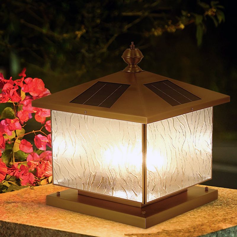 Rectangle Shape Metal Solar Pillar Lamp Modern 1 Light Waterproof Outdoor Light