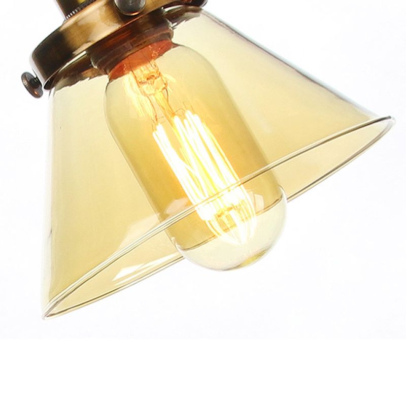 Table conique de style industriel clair Ambre / verre transparent et métal 1 lampe de table de chambre à coucher légère avec bras réglable en noir / laiton