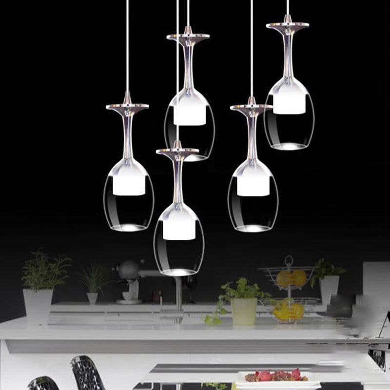 Stylish Wine Cup Pendant Light Acrylic Dining Room LED Suspension Light in Chrome