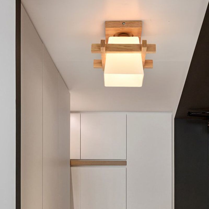 Trapezoid Semi Flush Chandelier Contemporary Frosted Glass Ceiling Mount Light Fixture for Hallway
