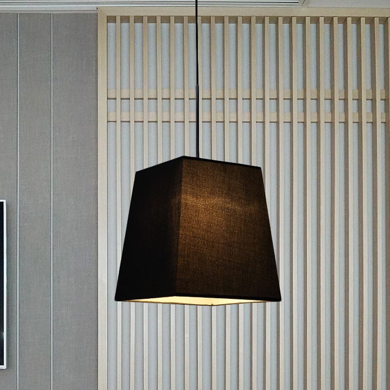 Trapeziumvormige mini hanglamp eenvoud stof enkele zwarte suspensielamp voor eetkamer