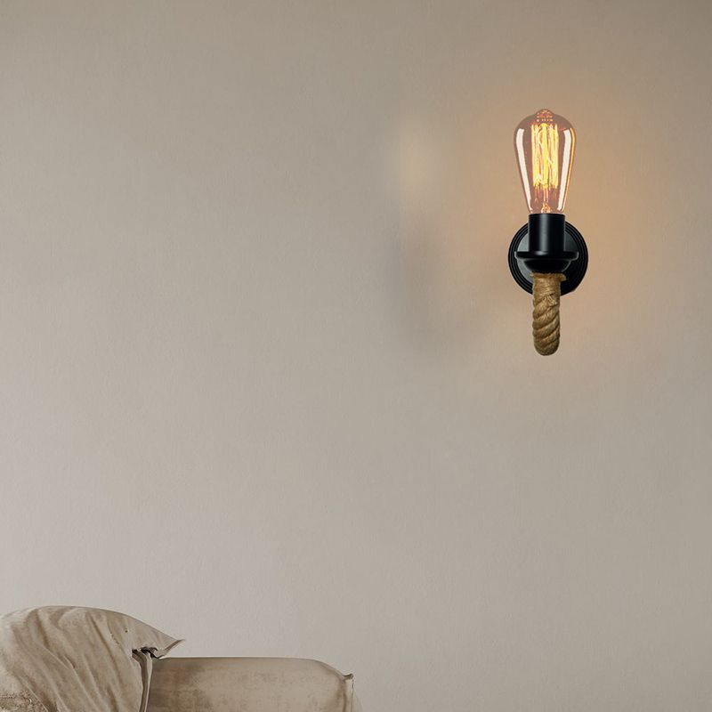 Modern Rope Wall Sconce Linear Shape Metal Wall Light for Bedroom in Black