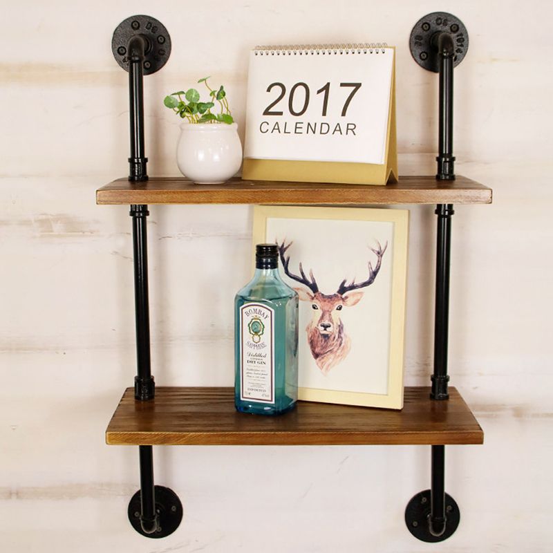 Industrial Style Bookshelf Wall Mounted Solid Wood Bookcase for Home Office