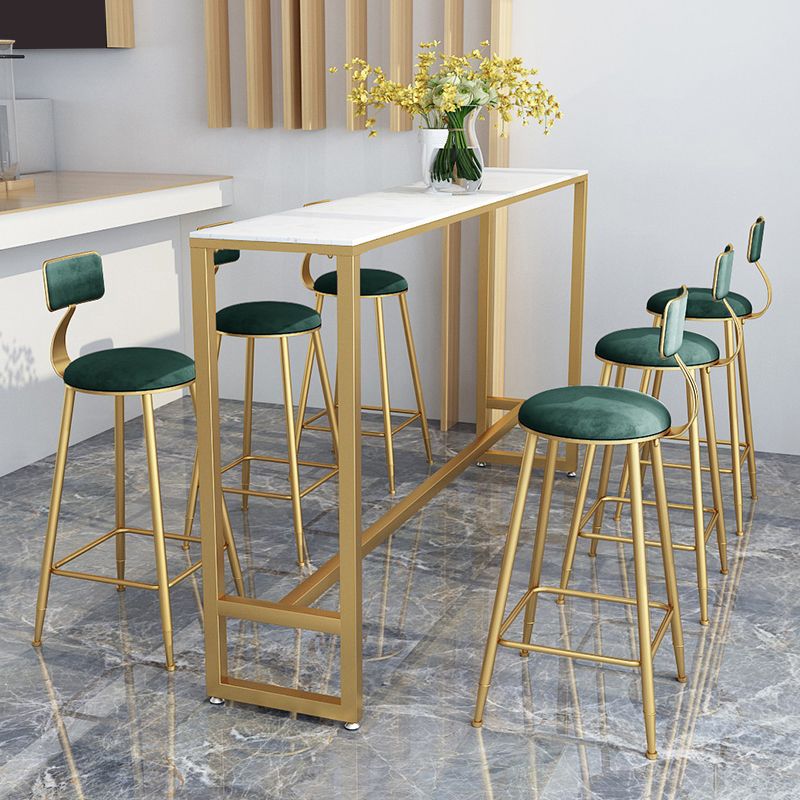 Stone Bar Dining Table Glam Rectangle Bar Table with Trestle Pedestal for Kitchen