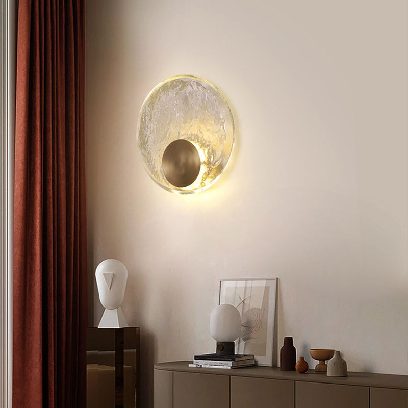 Modern Metal Wall Sconce Circle Shape Wall Light with Crystal Shade for Bedroom