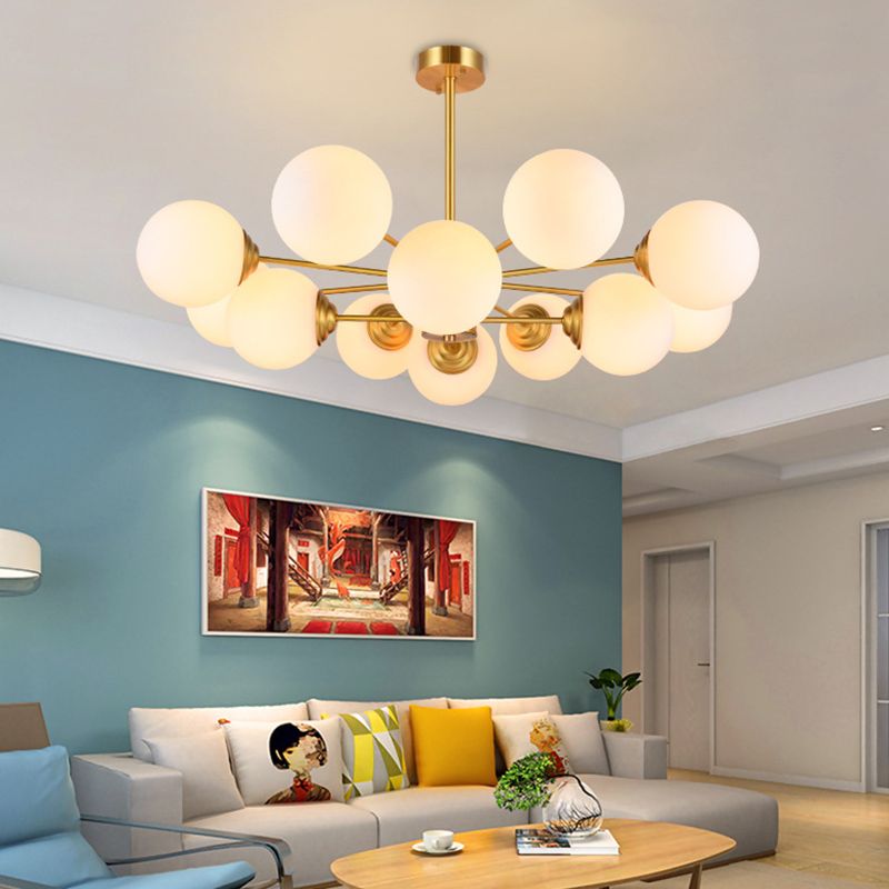 Nordic Simple Hanging Globe-Shaped Chandelier Pendant Light Milky Glass Ceiling Lights Fixture for Restaurant