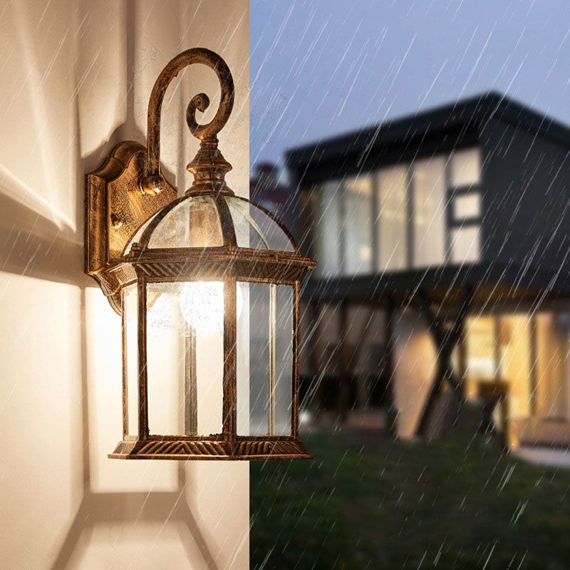 Traditional House Shaped Wall Mount Light Single Clear Glass Wall Light Fixture for Courtyard