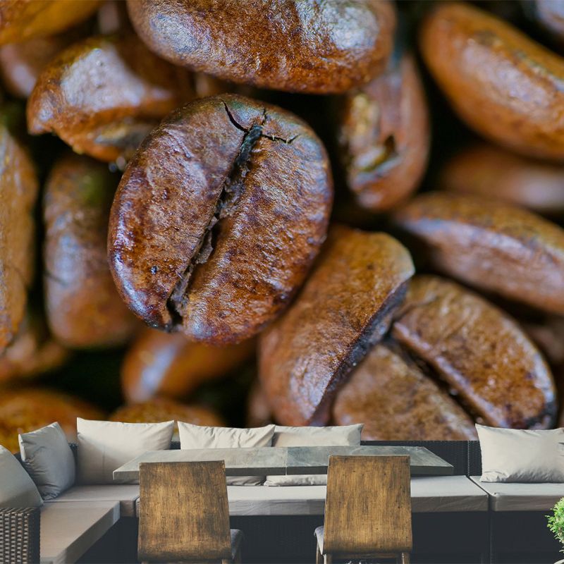 Coffee Beans Mural Wallpaper in Brown Contemporary Wall Covering for Coffee Shop