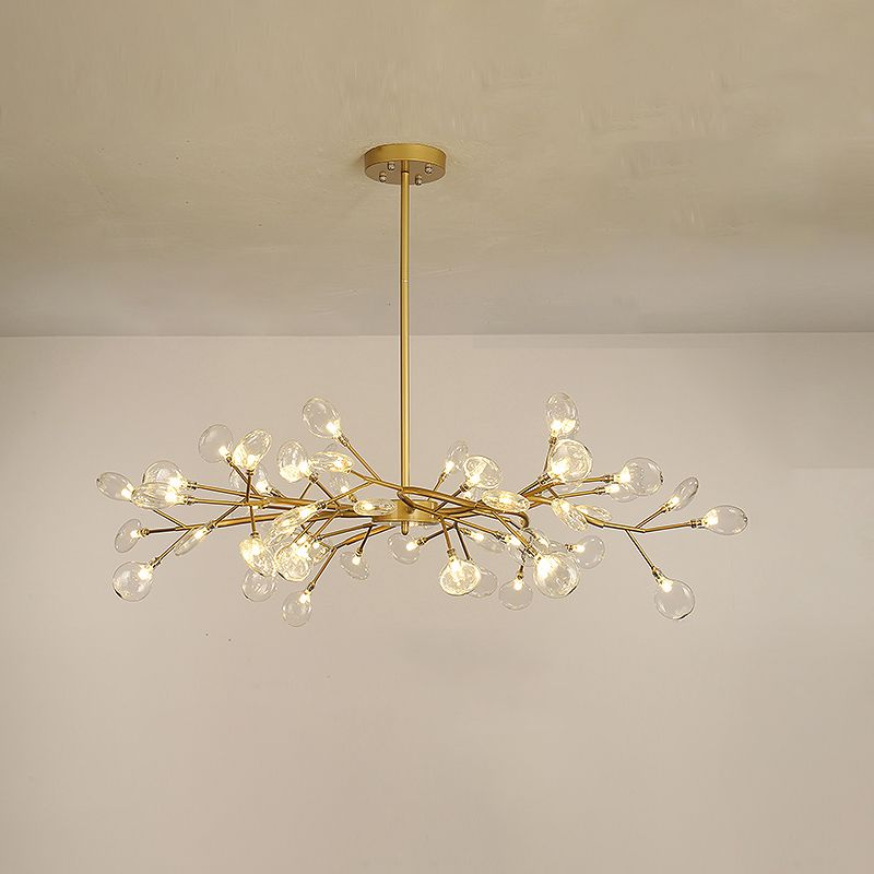 Leaf-Shaped Chandelier Light Modernist Metal LED Brass Pendant Lighting Fixture
