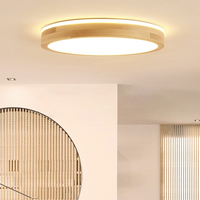 Wood Round Shape Flush Mount Light Modern 1 Light Flush Mount Lighting Fixtures in Brown