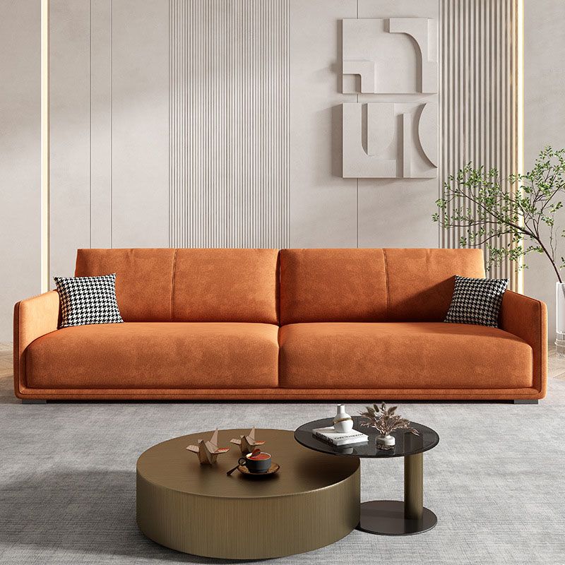 Modern 4-seat Suede Sofa Sewn Pillow Back Sofa with 2 Pillows