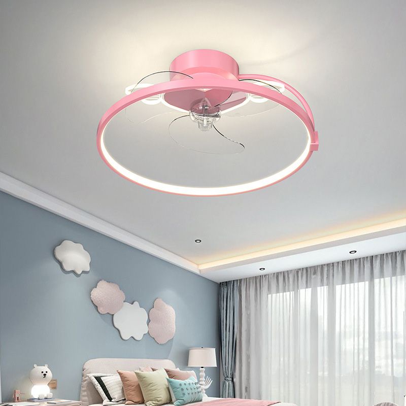 Heart Wings Shaped Ceiling Fan Lamp Cartoon Metal Children Bedroom LED Flush Mount Light