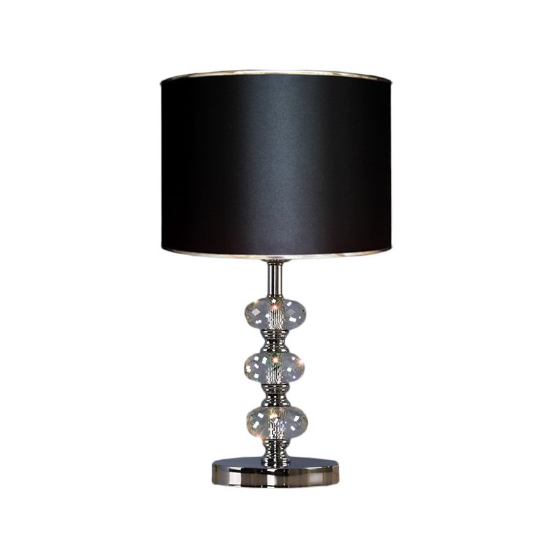 Traditional Barrel Nightstand Lighting 1-Light Fabric Reading Lamp in Black/Silver/Gold with Crystal Column