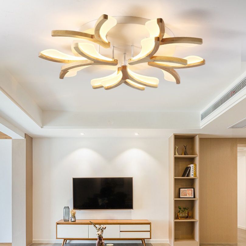 Satélite artificial de color madera cruda semiintegrado, lámpara de techo de madera moderna y simple con pantalla de acrílico