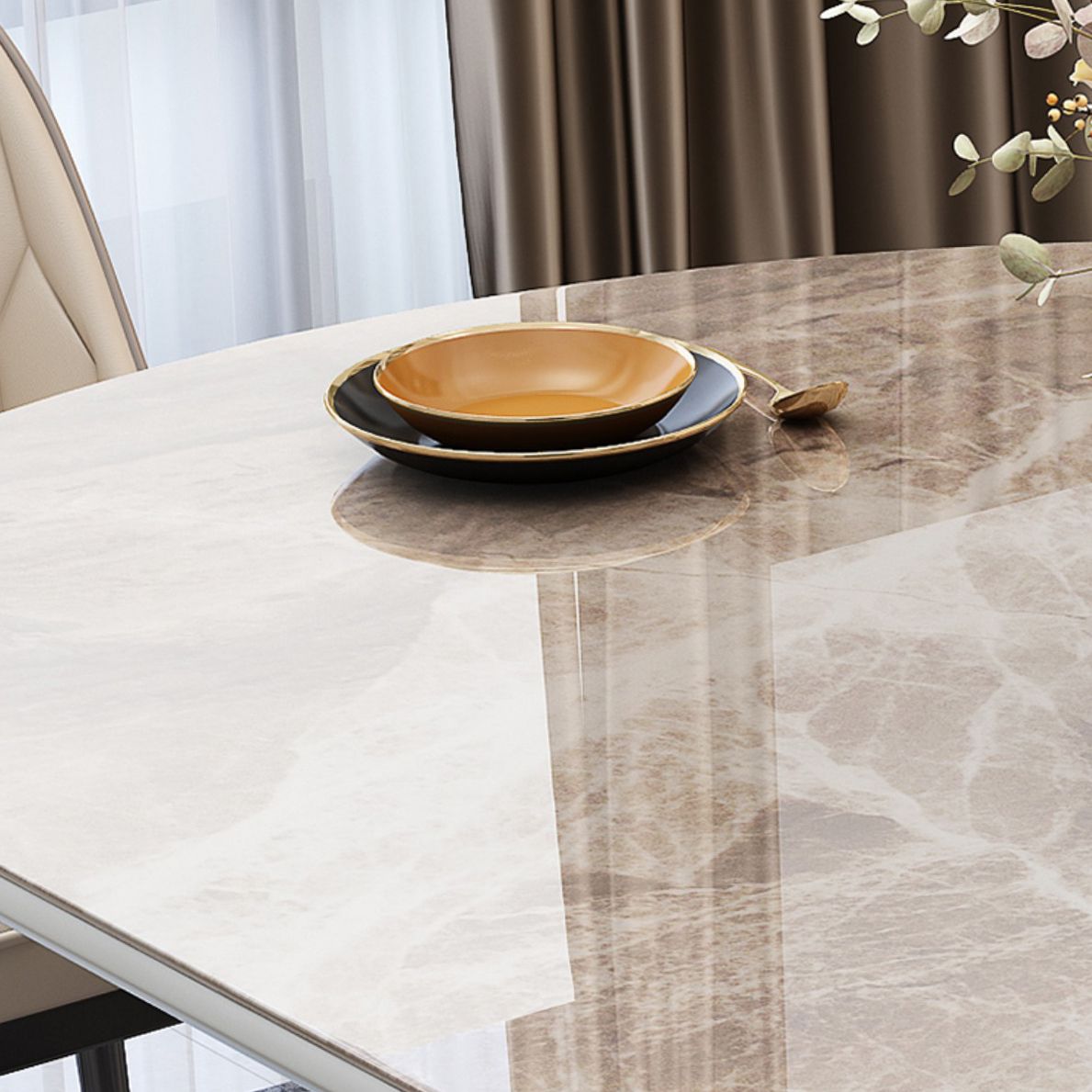 Glossy Gray Dining Set with White Chairs 1/5/7 Pieces Stone Top Dinette Set for Kitchen