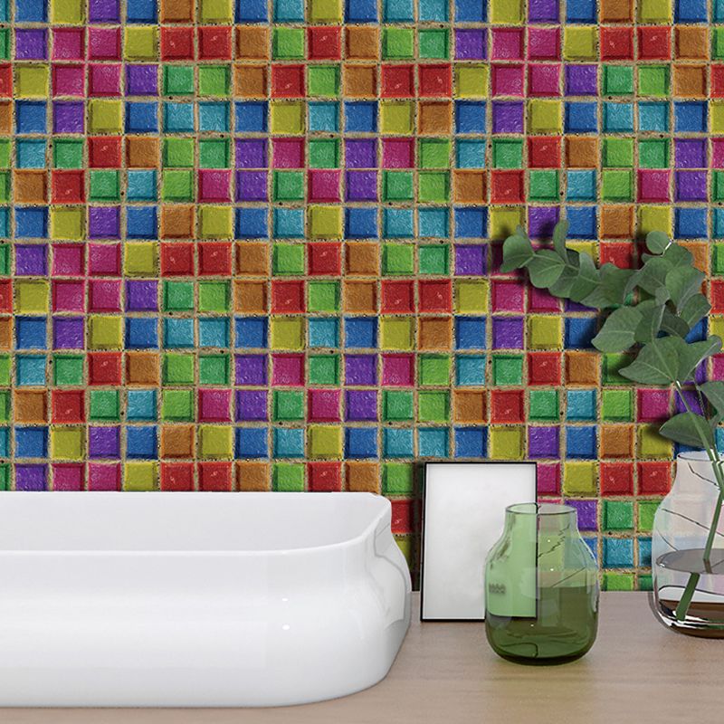 Colorful Faux Tiles Wallpaper Panels Bathroom Mosaic Effect Stick On Wall Decor, 4.1-sq ft