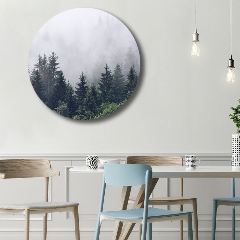 Modern Foggy Mountain Wall Art Canvas Textured Pastel Color Painting for Sitting Room